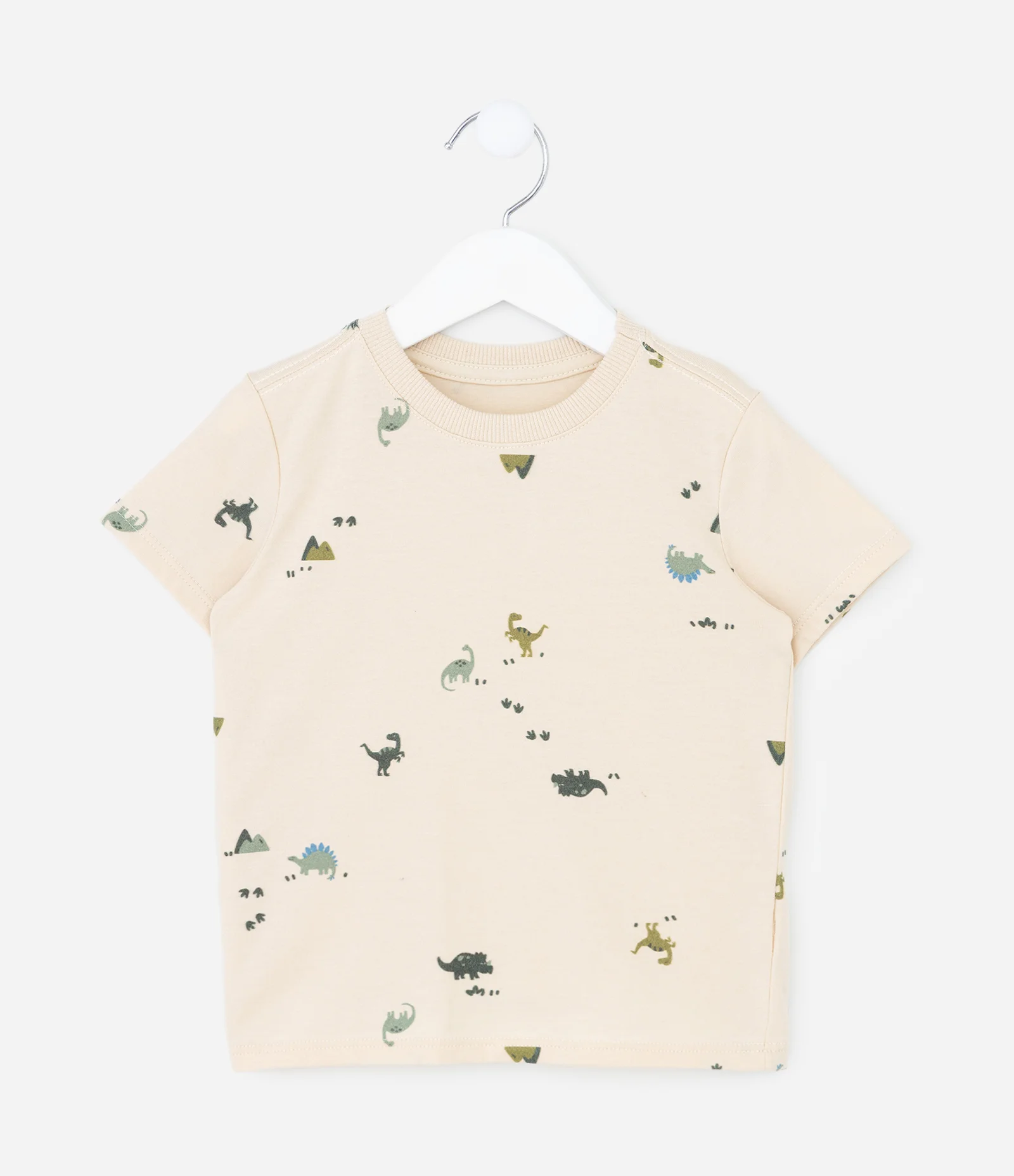 Camiseta Infantil com Estampa de Dinossauros – Tam 1 a 5/6 Anos Bege Claro 2
