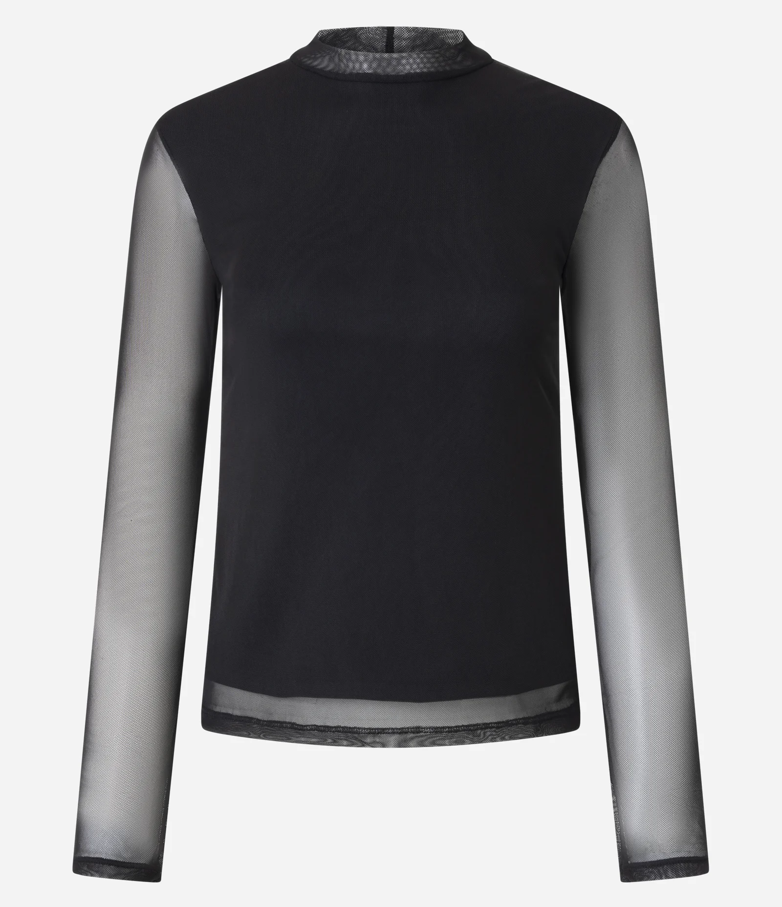 Blusa em Tule com Manga Longa e Golinha Justa Preto 1