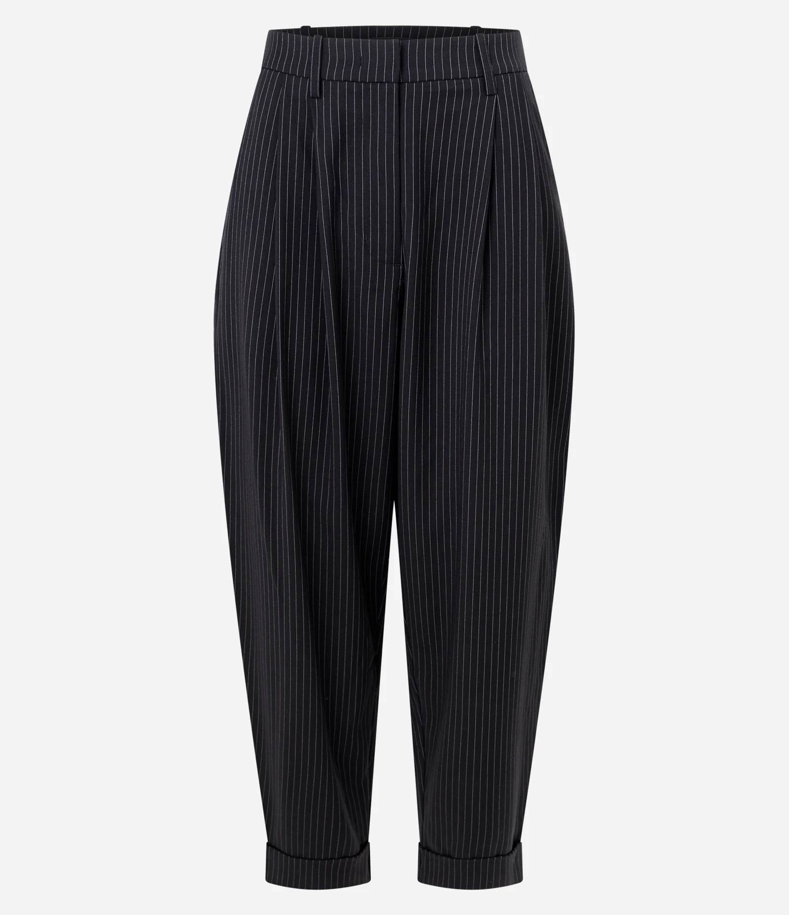 Calça Cenoura Alfaiatada com Estampa Listrada Preto 5