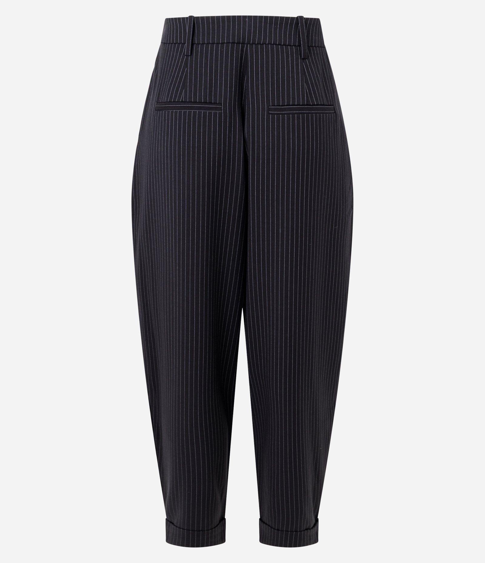 Calça Cenoura Alfaiatada com Estampa Listrada Preto 6