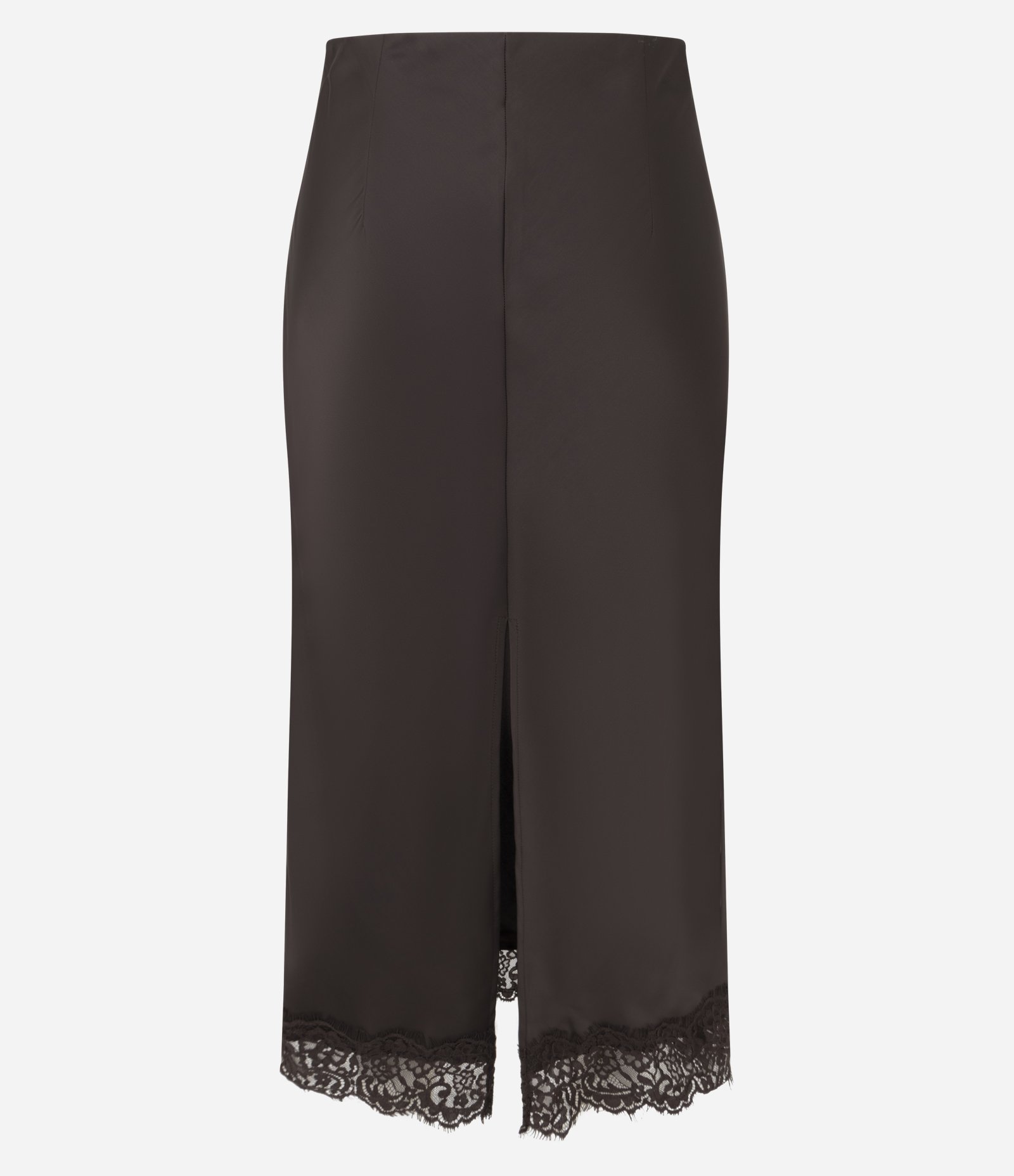 Saia Reta Acetinada e com Renda na Barra Marrom 4