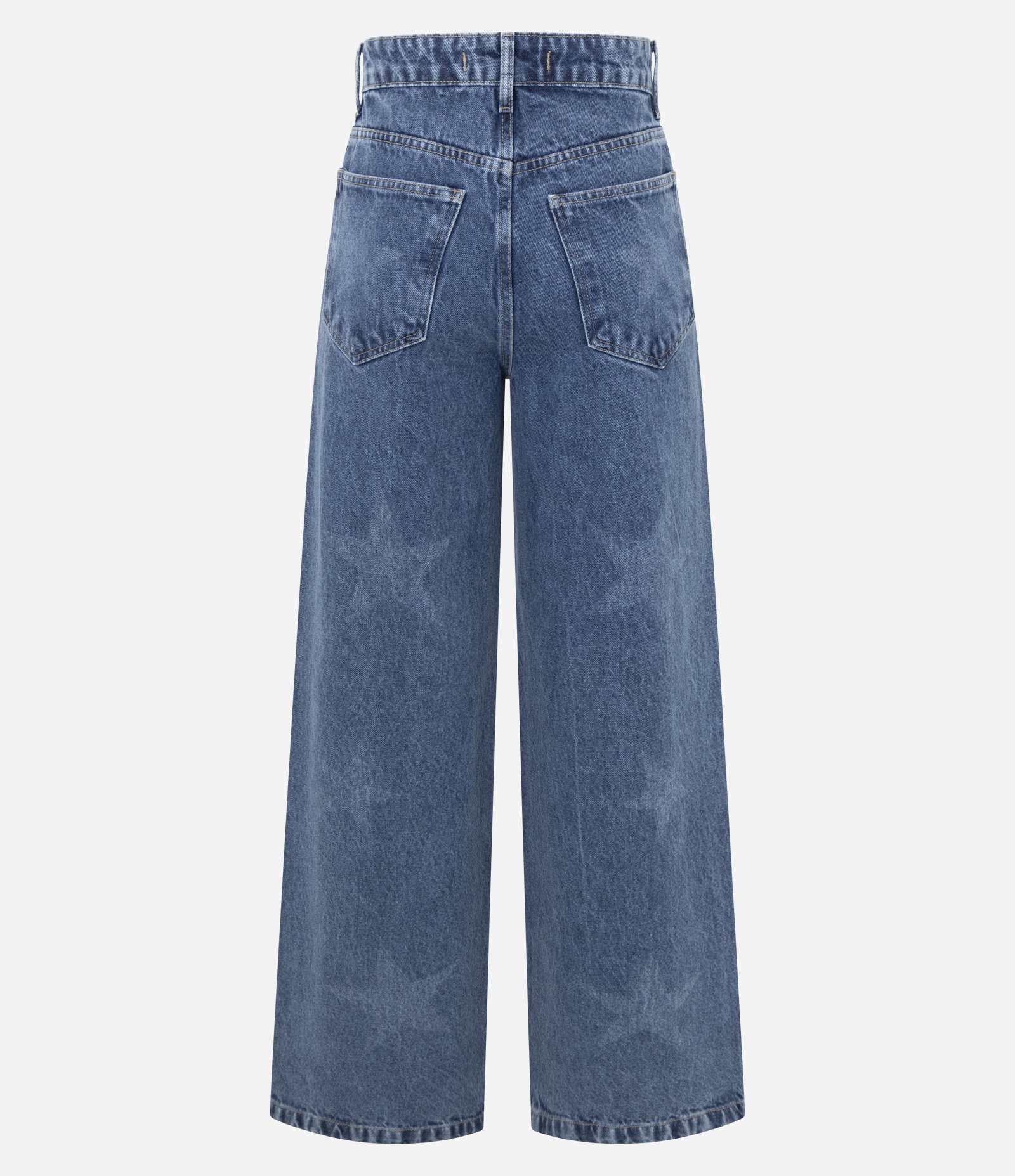 Calça Wide Leg em Jeans com Estrelas a Laser Azul 2