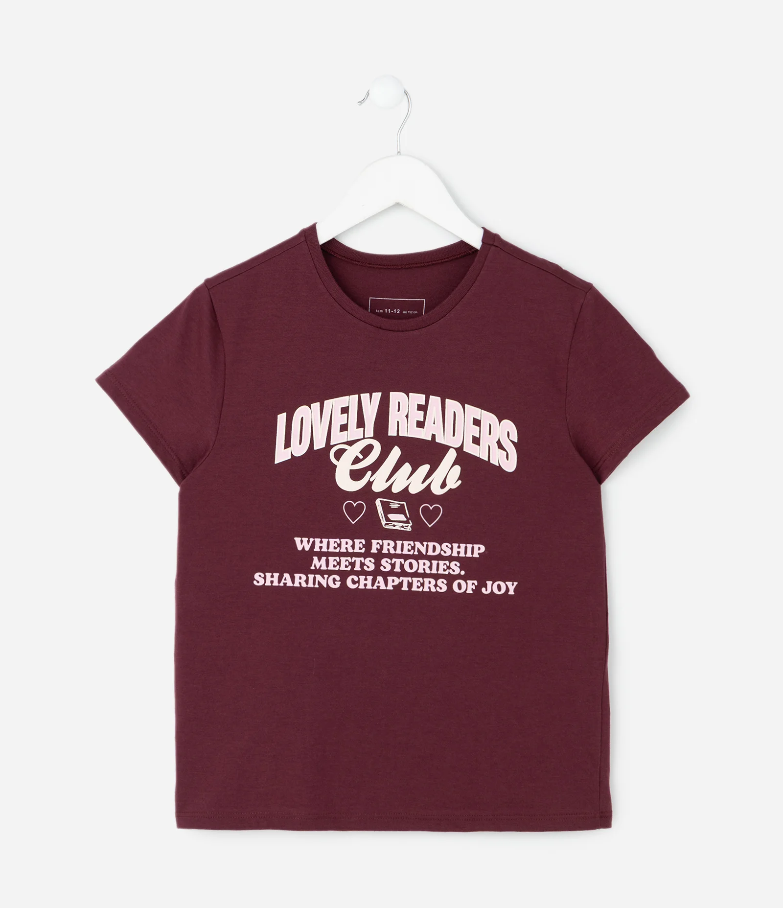 Camiseta Infantil com Lettering Lovely Readers Club – Tam 7 a 16 Anos Vinho 2