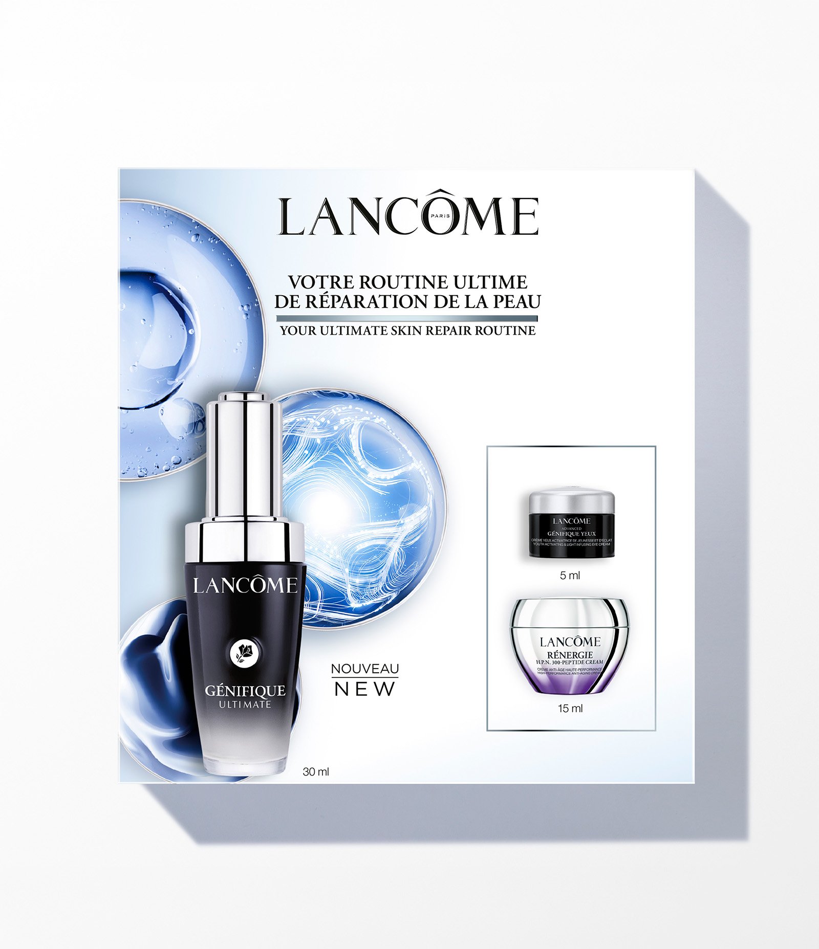 Kit Rotina Genifique Ultimate 30ml + Genifique Yeux 5ml+ Renergie HPN Peptideos 15ml Lancome KIT 1