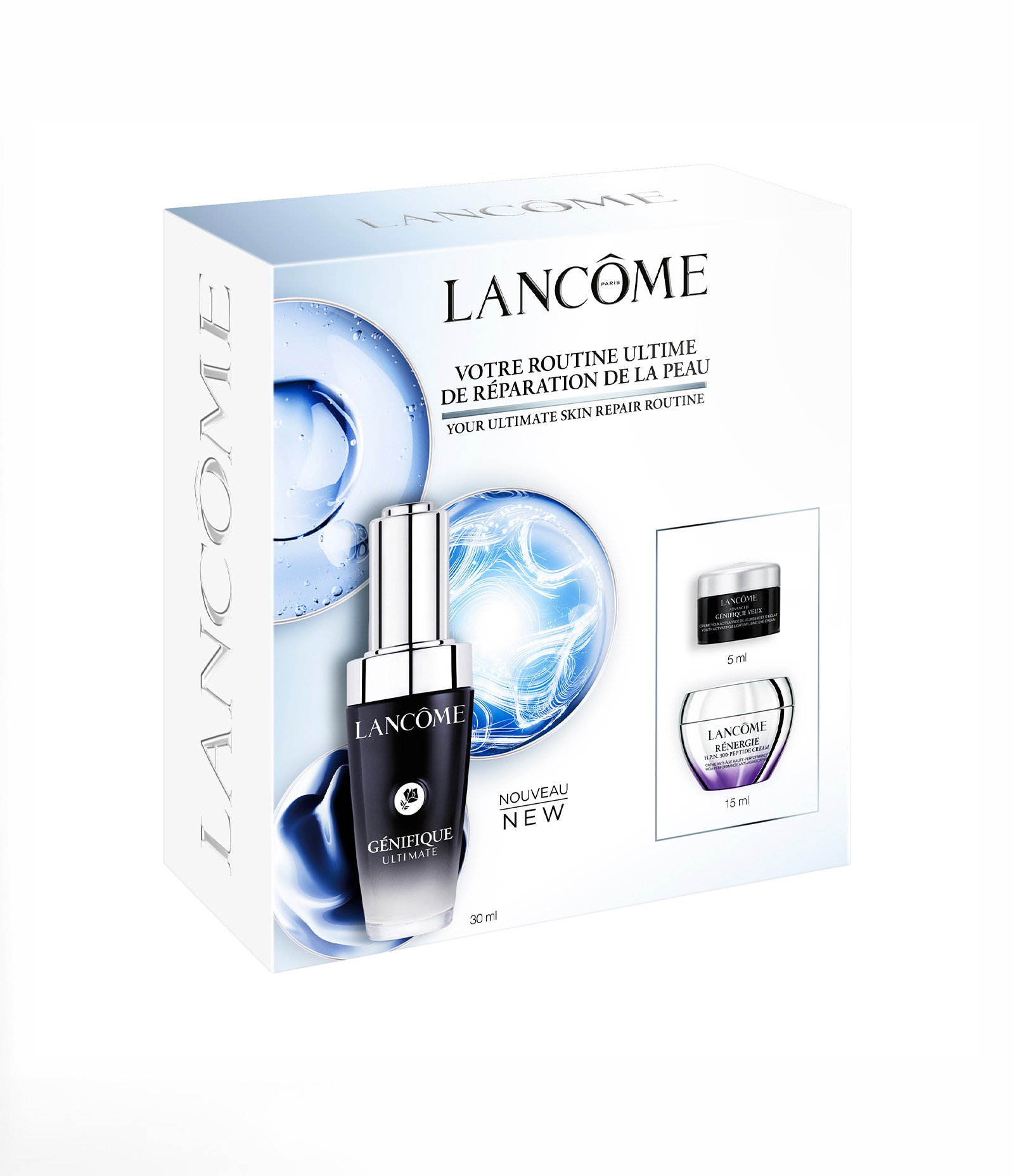 Kit Rotina Genifique Ultimate 30ml + Genifique Yeux 5ml+ Renergie HPN Peptideos 15ml Lancome KIT 3