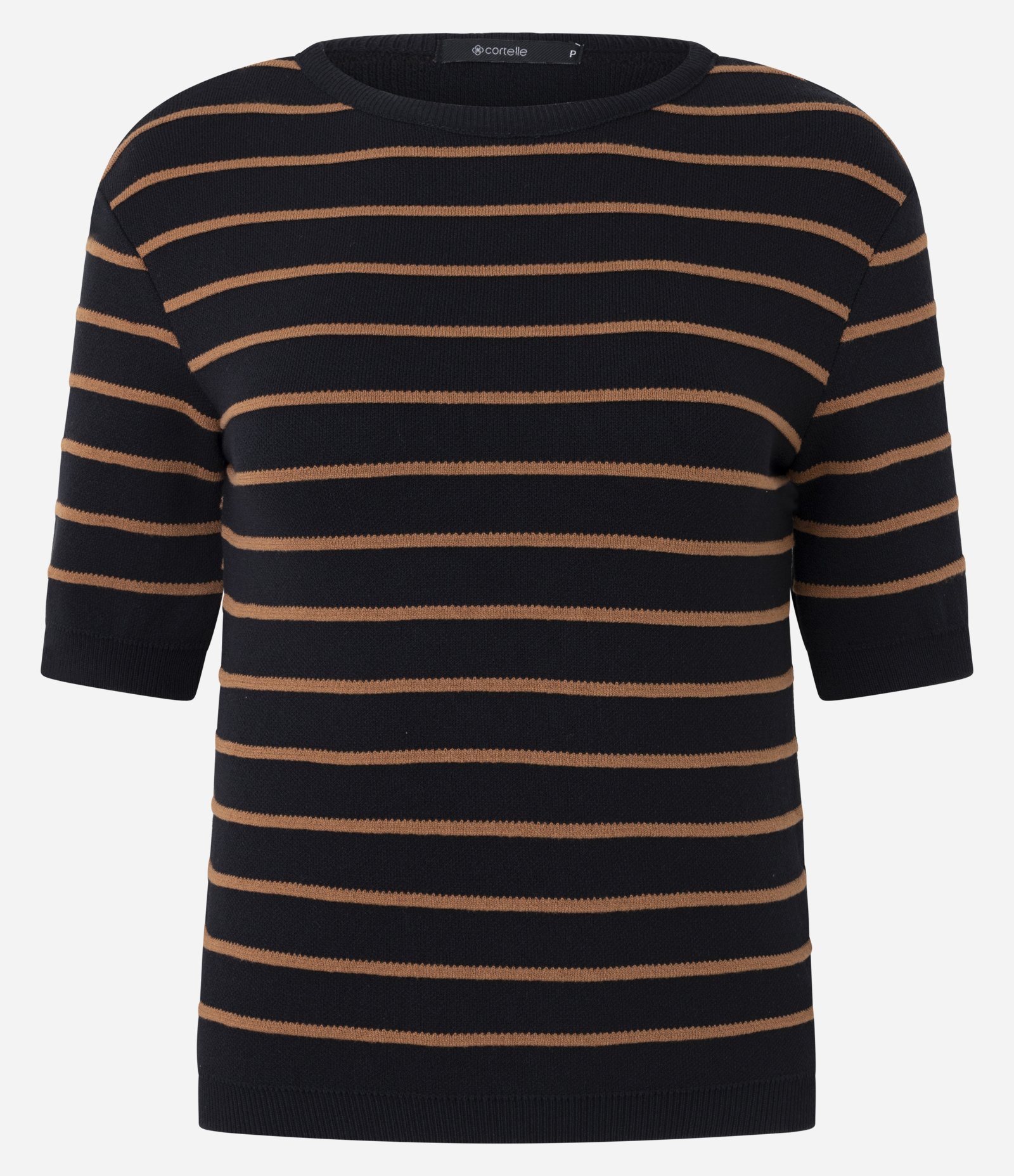 Blusa Manga Curta em Tricô com Estampa Listrada Preto 4