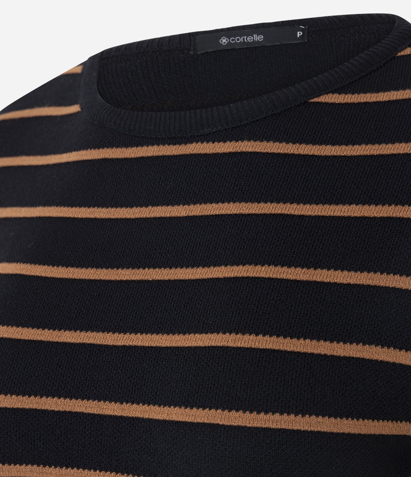 Blusa Manga Curta em Tricô com Estampa Listrada Preto 5