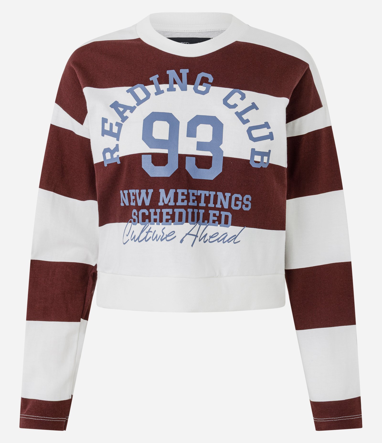 Blusa Listrada em Meia Malha com Estampa Reading Club Branco / Vermelho 4