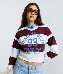 Blusa Listrada em Meia Malha com Estampa Reading Club
