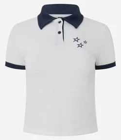 Blusa Polo em Algodão com Bordado de Estrelas
