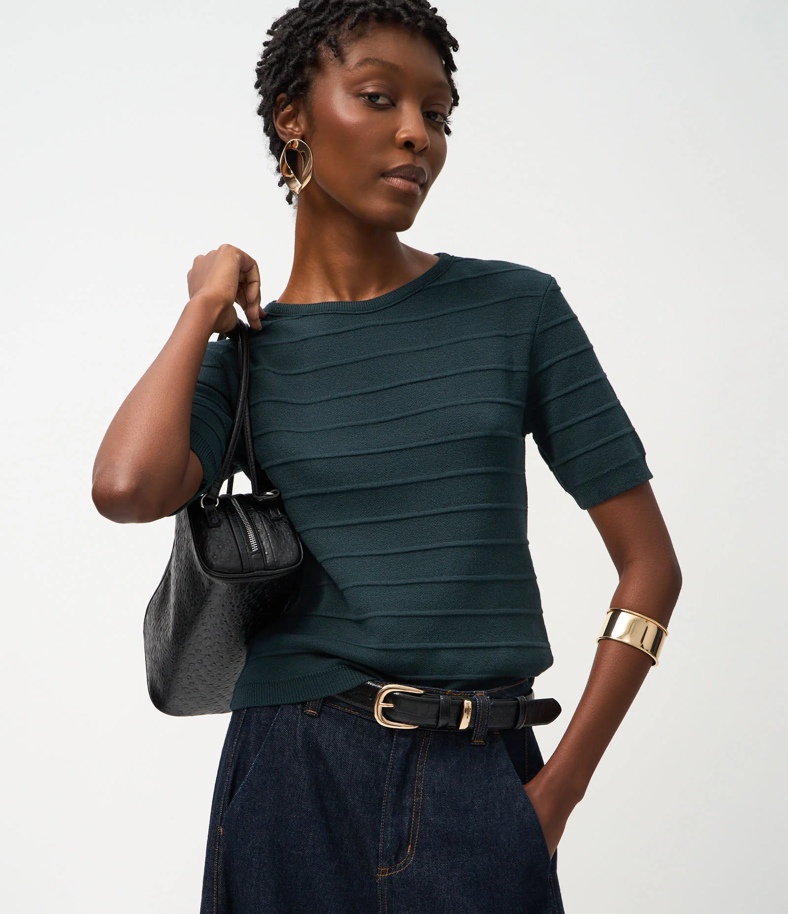 Blusa em Tricô com Linhas Texturizadas Verde 1