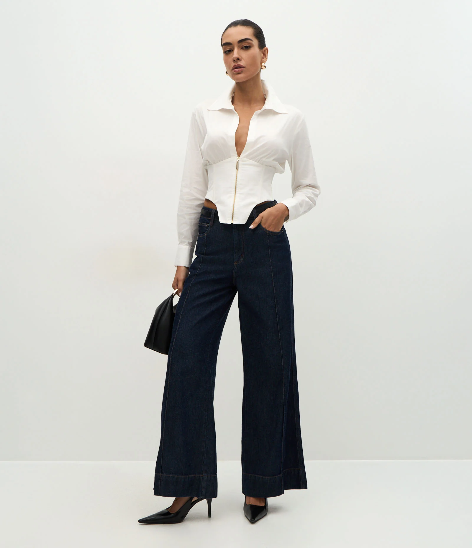 Camisa Corselet em Tricoline com Zíper Frontal Branco 2