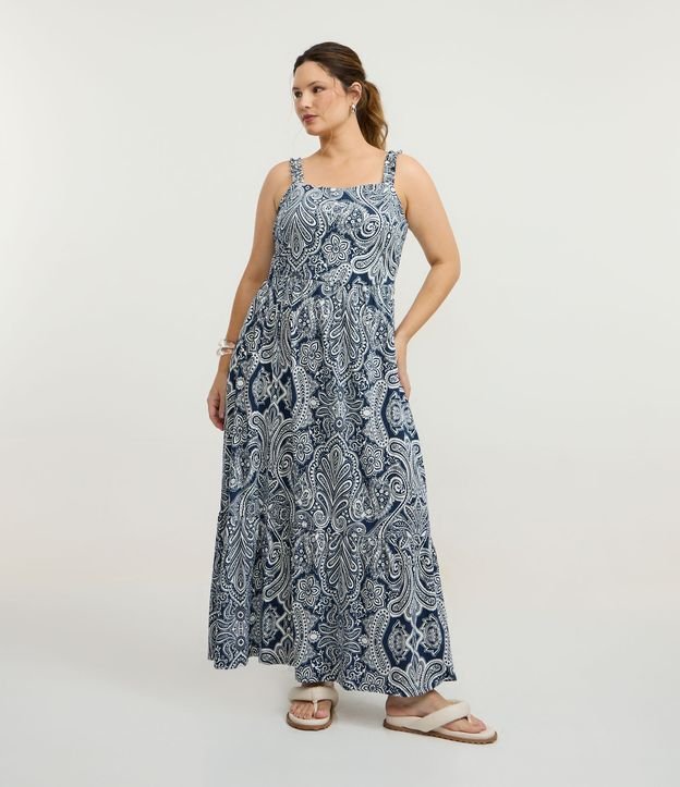 Vestido Midi com Estampa Paisley e Alças Franzidas Curve & Plus Size