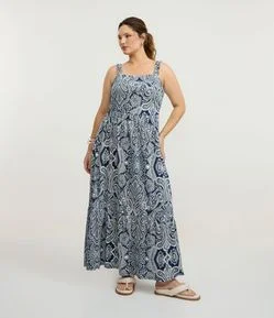 Vestido Midi com Estampa Paisley e Alças Franzidas Curve & Plus Size