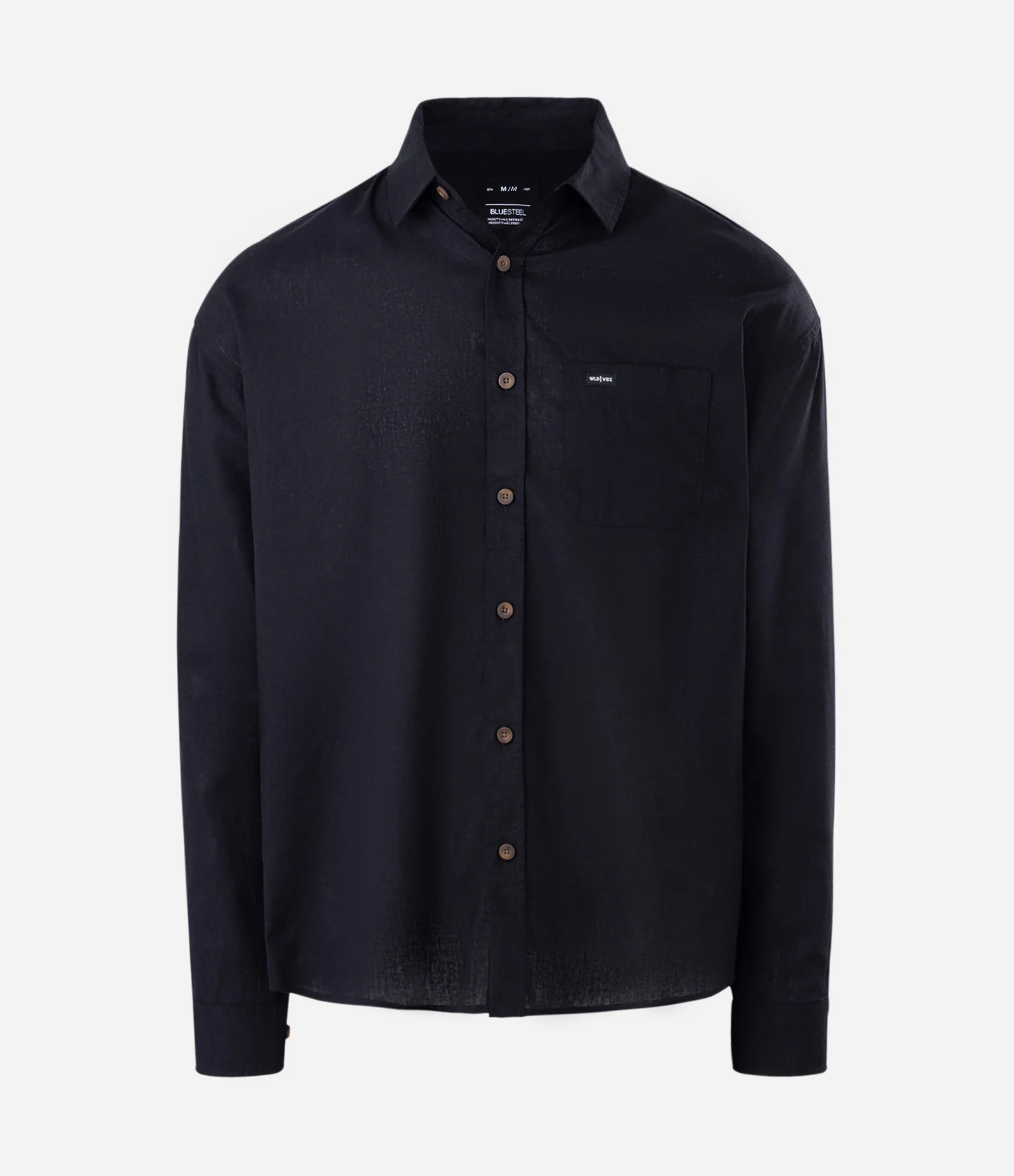 Camisa Boxy Manga Longa Lisa em Cânhamo Preto 4