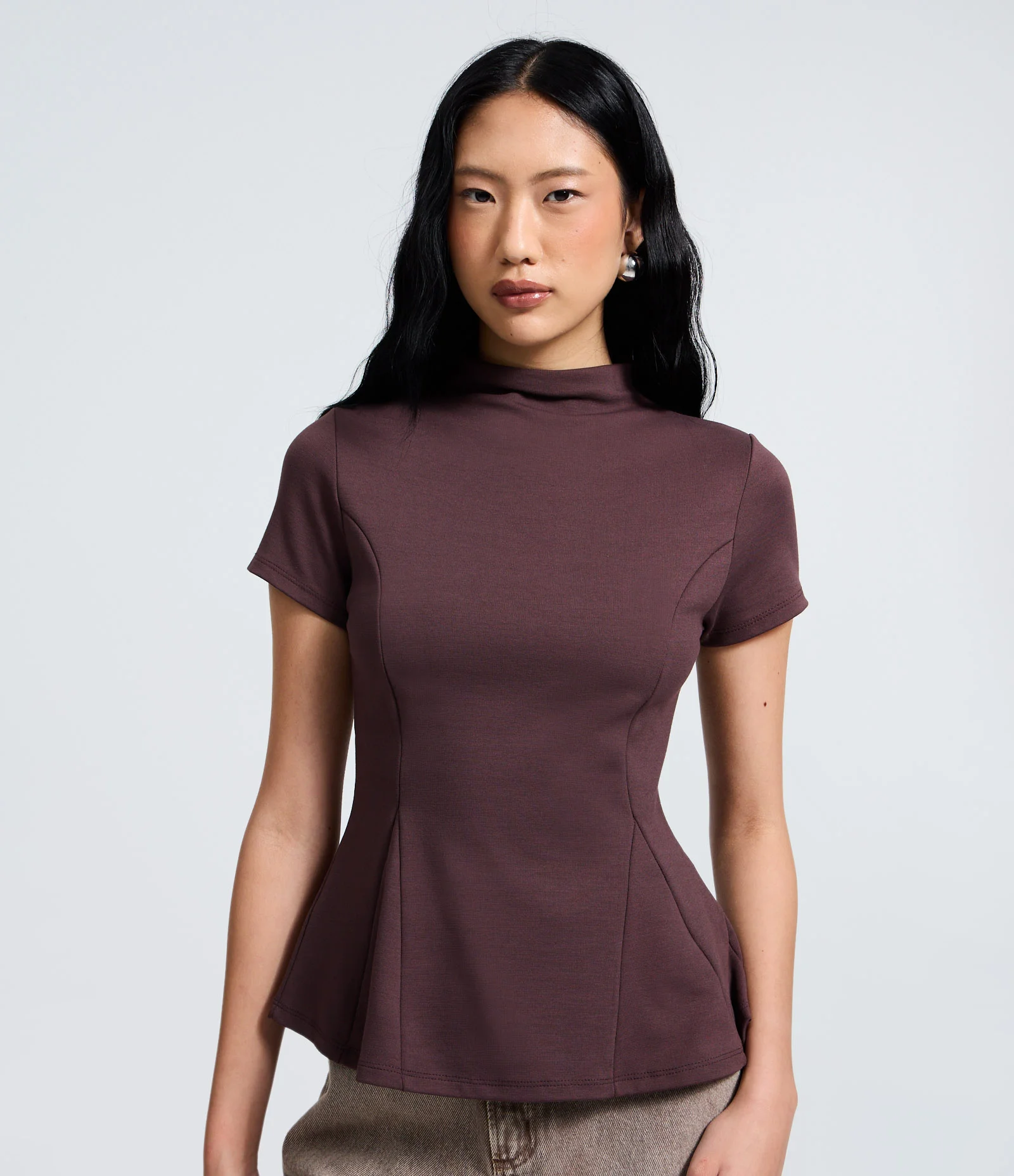 Blusa em Ponto Roma com Barra em Efeito Triangular Pantalona Vermelho 1