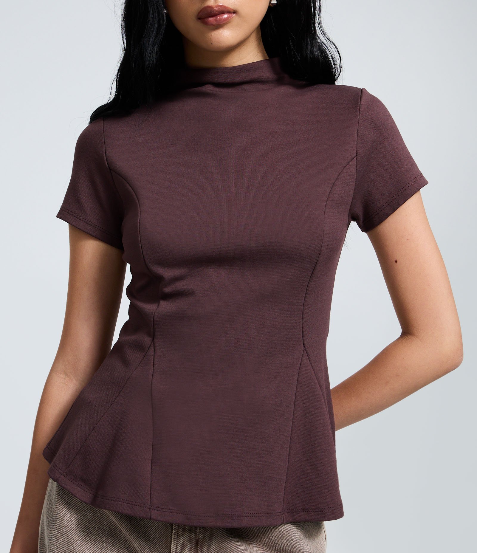 Blusa em Ponto Roma com Barra em Efeito Triangular Pantalona Vermelho 3