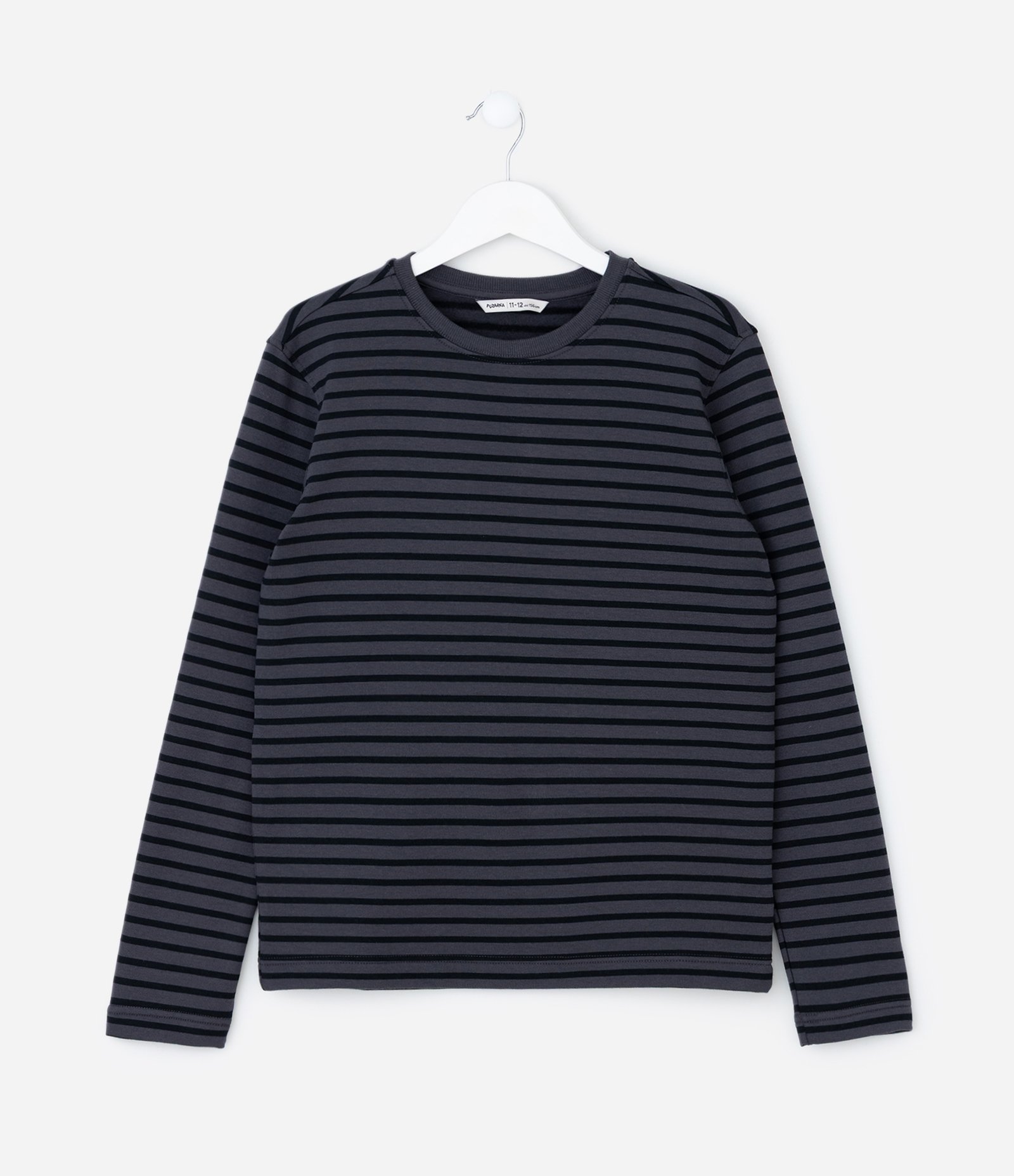 Camiseta Infantil Listrada Manga Longa em Moletinho – Tam 5 a 14 Anos Preto 1