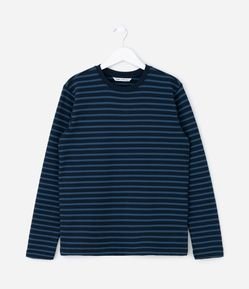 Camiseta Infantil Listrada Manga Longa em Moletinho – Tam 5 a 14 Anos