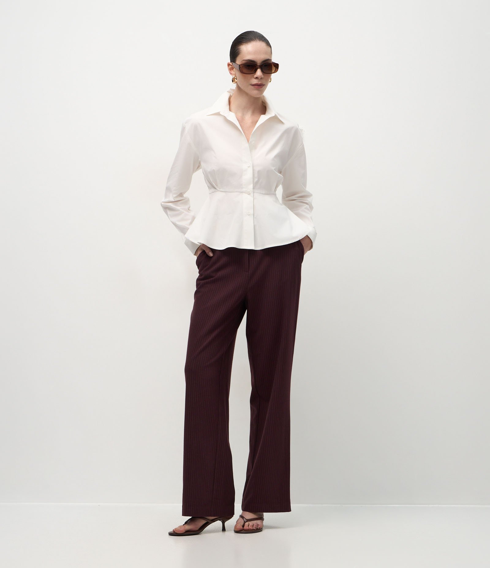 Camisa Peplum em Tricoline com Pregas Frontais Branco 2