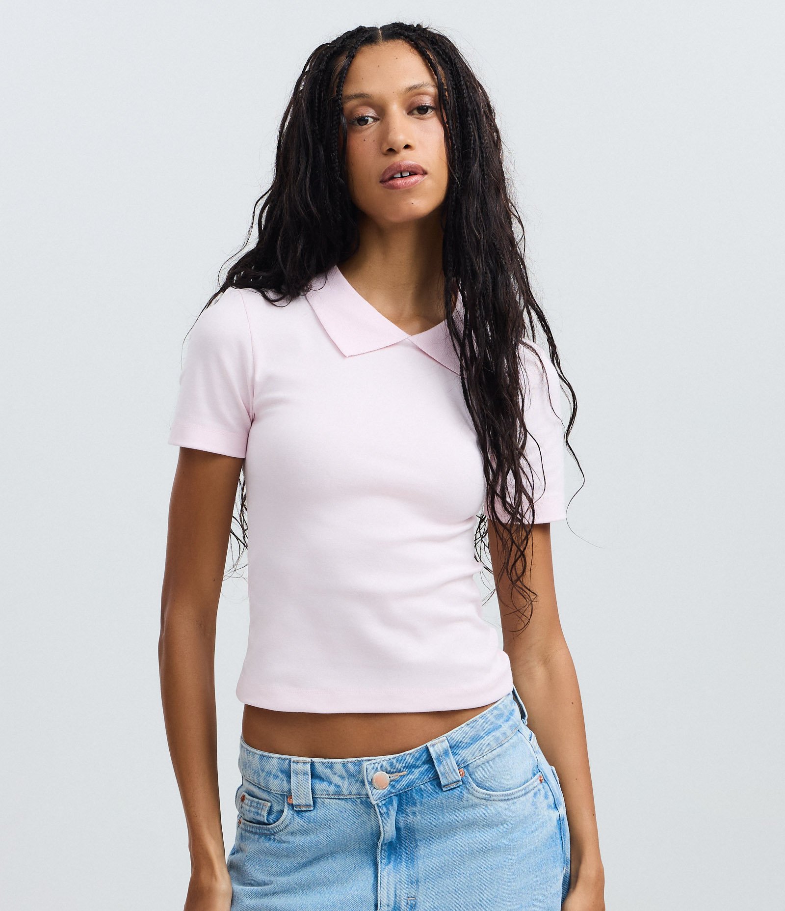 Blusa Básica Manga Curta com Gola Polo Rosa 1