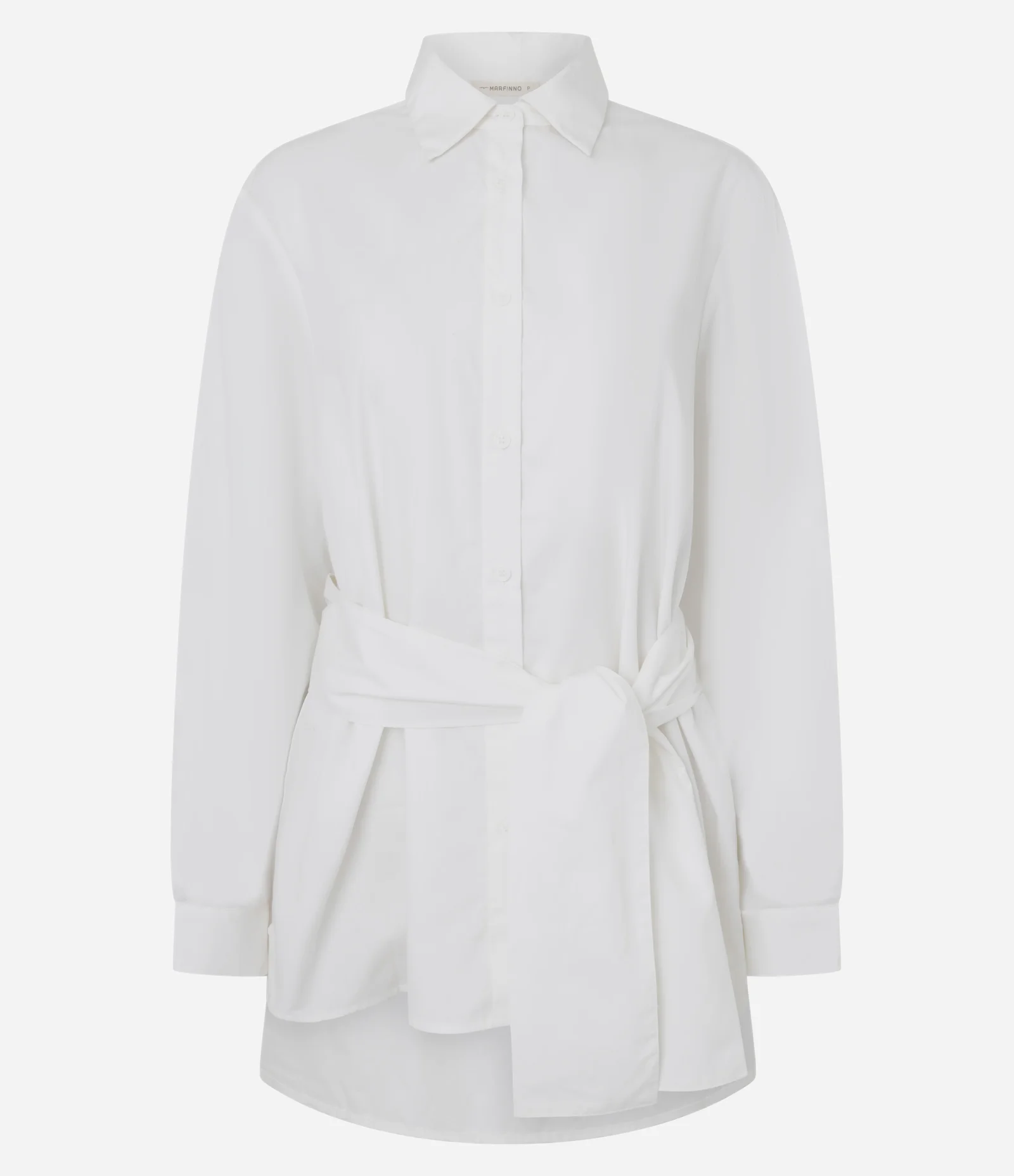 Camisa Alongada em Tricoline com Ombreira e Faixa Branco 2