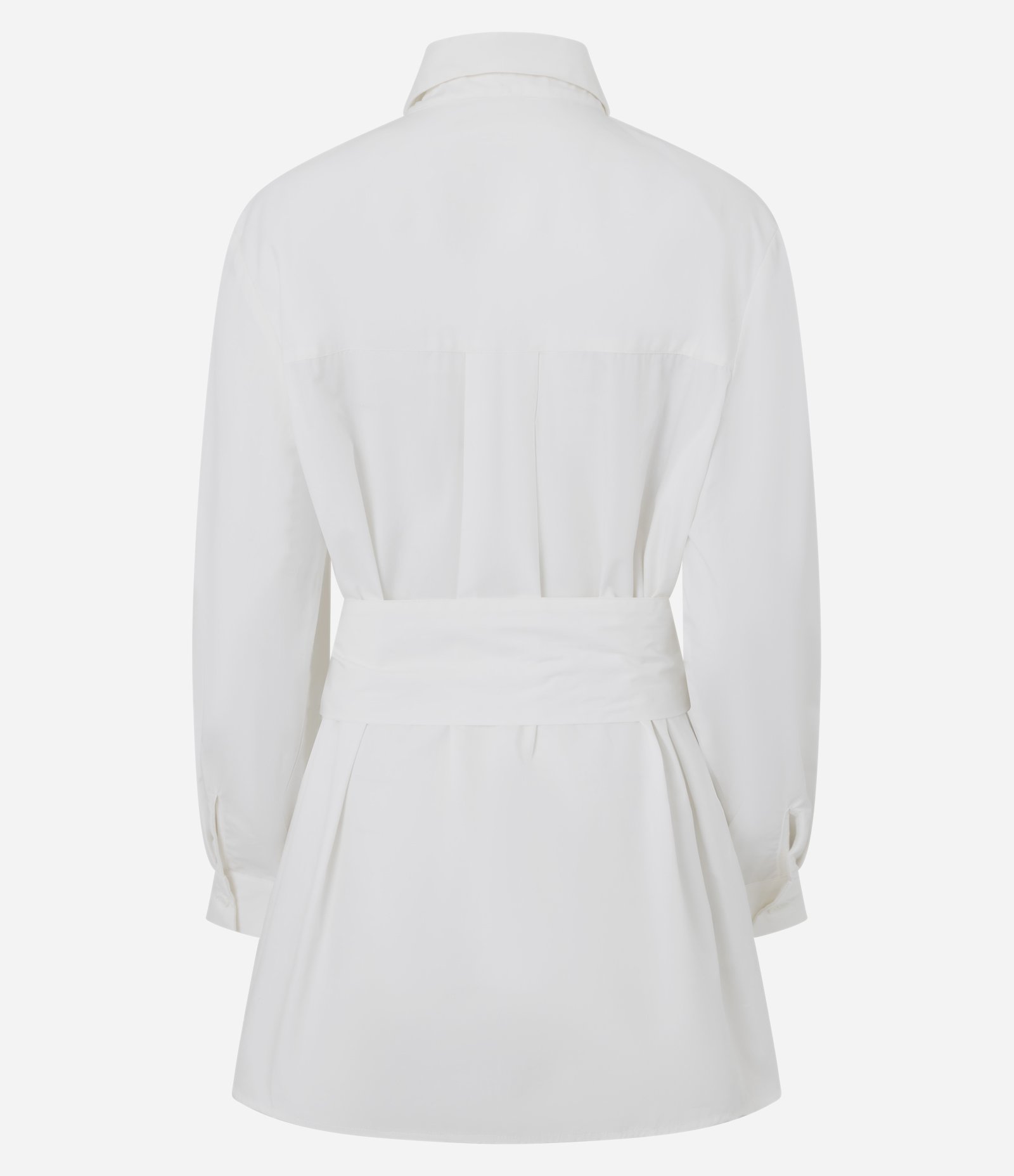 Camisa Alongada em Tricoline com Ombreira e Faixa Branco 3