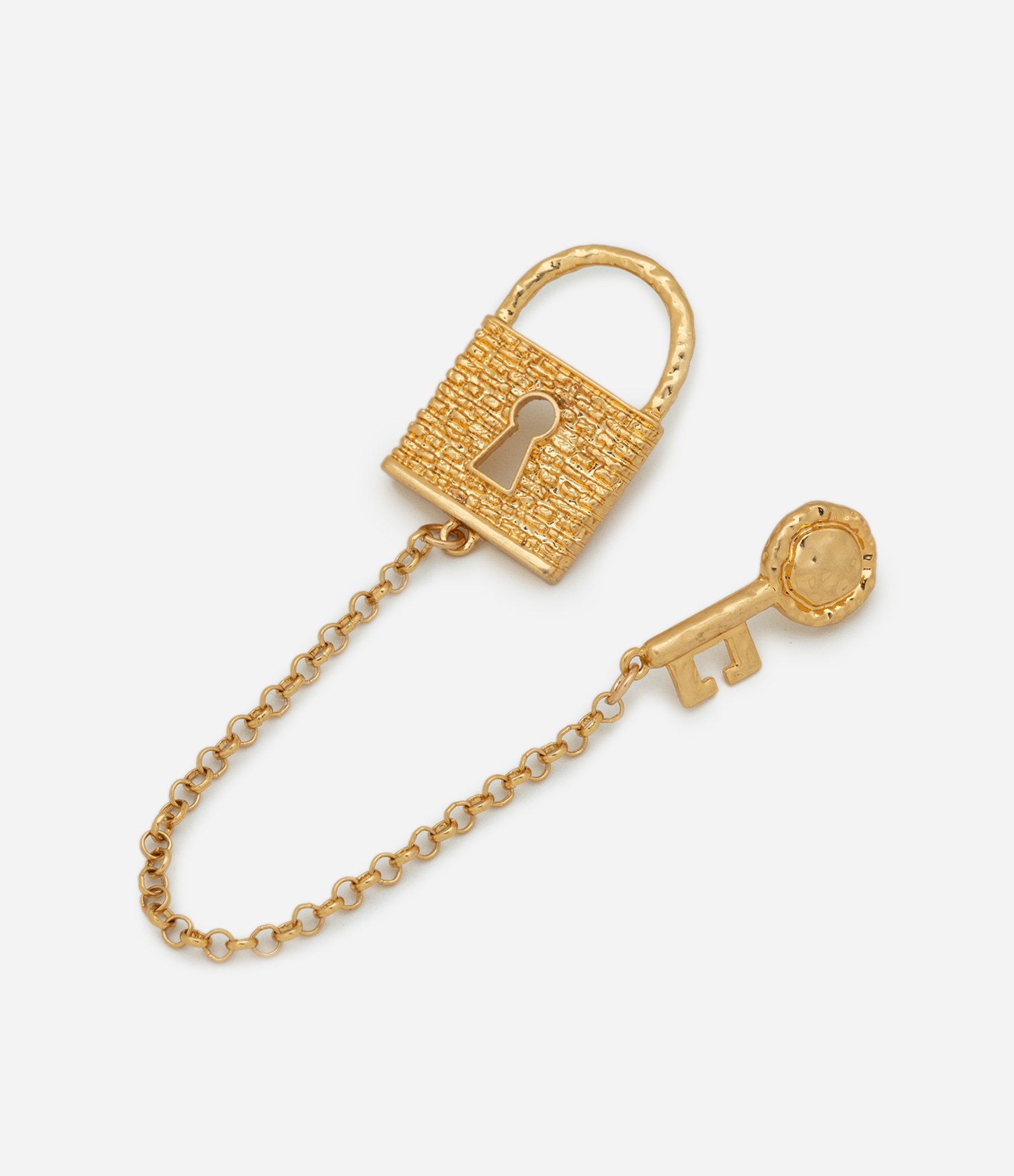 Broche em Metal com Formato de Cadeado e Chave Dourado 1