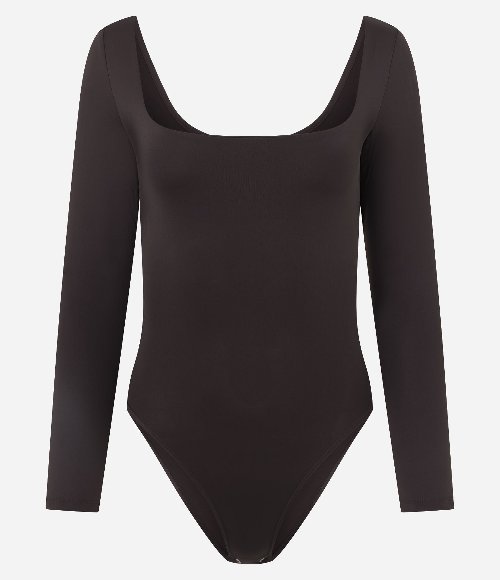 Body Manga Longa em Microfibra com Decote Quadrado Marrom 4