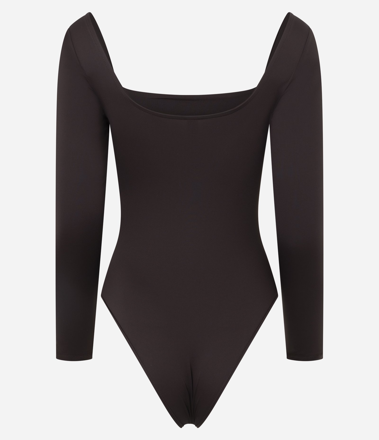 Body Manga Longa em Microfibra com Decote Quadrado Marrom 5