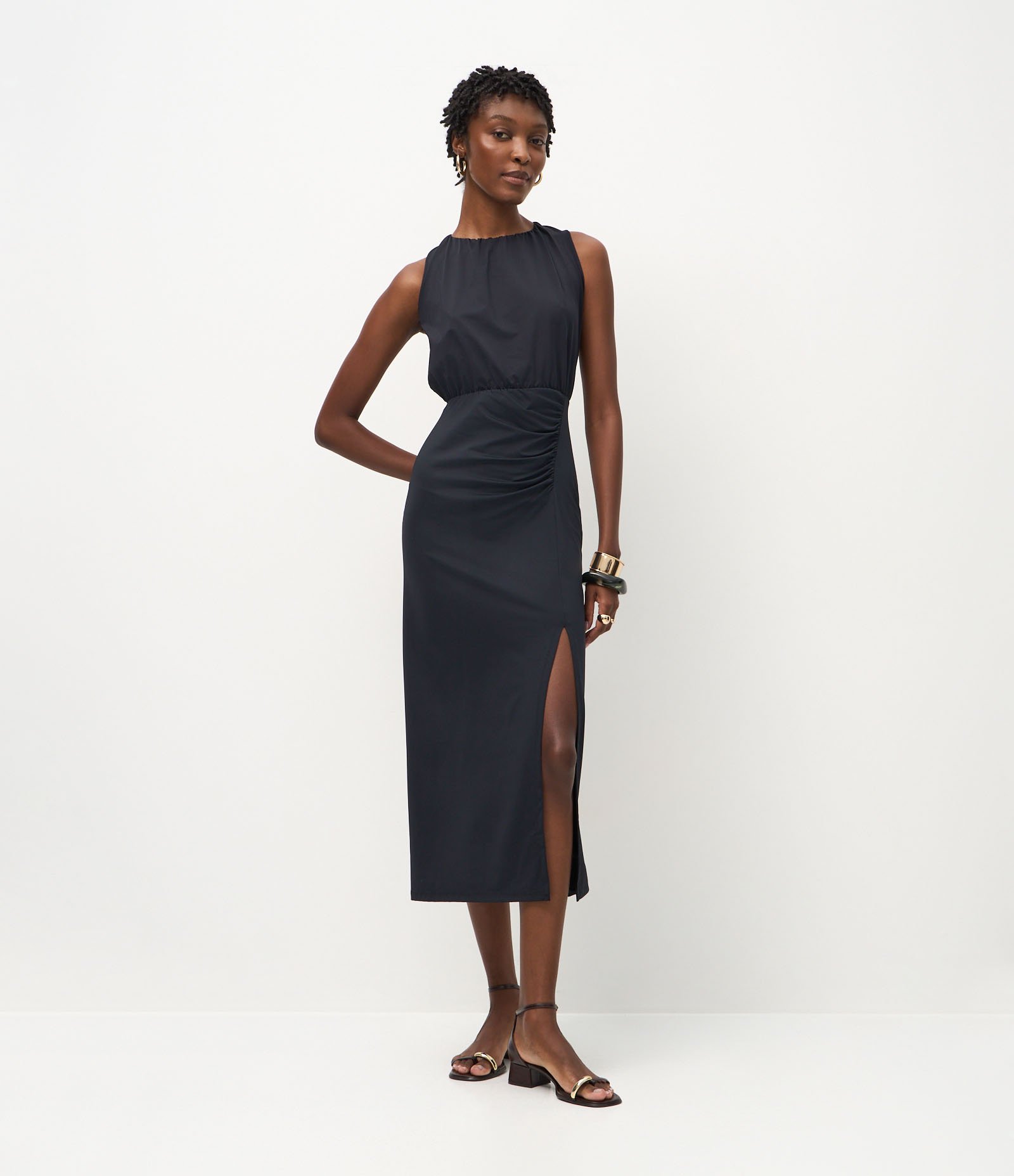 Vestido Longo em Poliamida com Fenda Lateral Preto 1