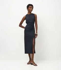 Vestido Longo em Poliamida com Fenda Lateral