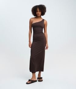 Vestido Midi Assimétrico Ombro Único com Fenda Lateral
