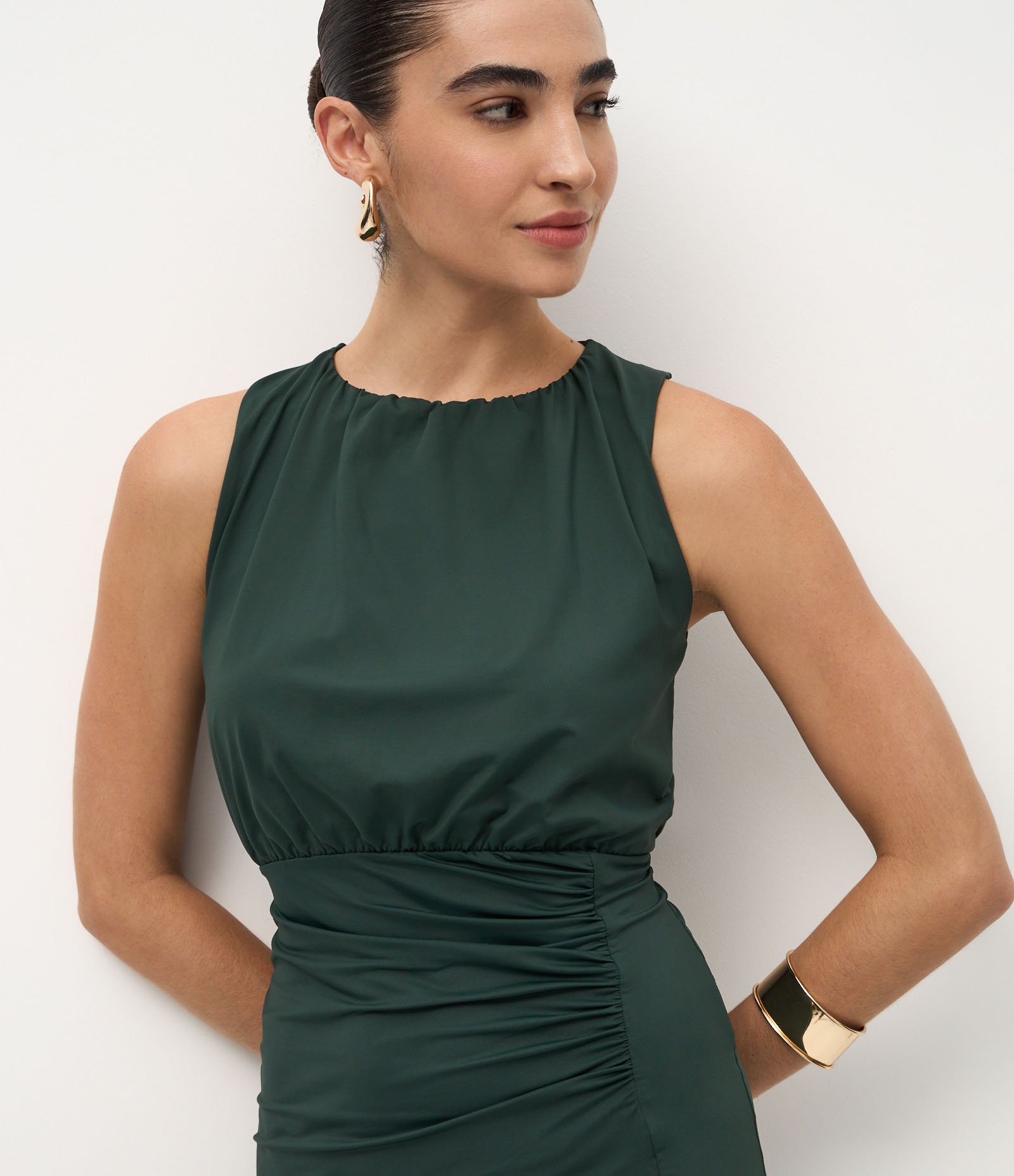 Vestido Longo em Poliamida com Fenda Lateral Verde 3