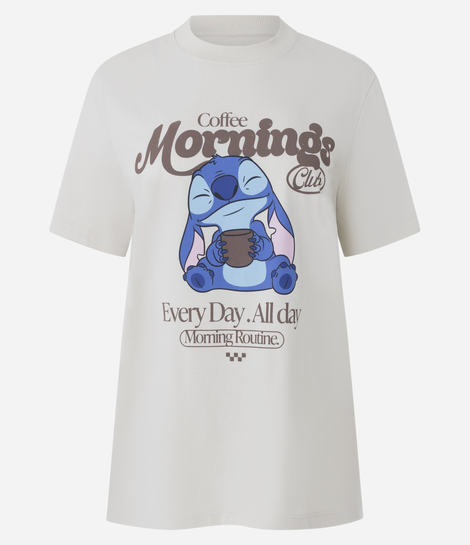 Camiseta Alongada em Algodão com Estampa Stitch Coffee Morning Bege 4