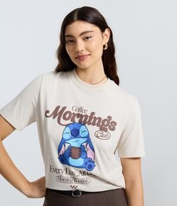 Camiseta Alongada em Algodão com Estampa Stitch Coffee Morning