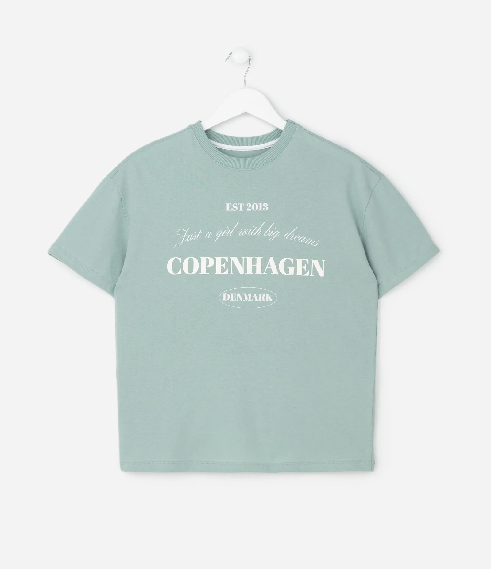 Camiseta Infantil Oversized com Lettering Copenhagen – Tam 7 a 16 Anos Verde Menta 1