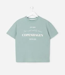 Camiseta Infantil Oversized com Lettering Copenhagen – Tam 7 a 16 Anos