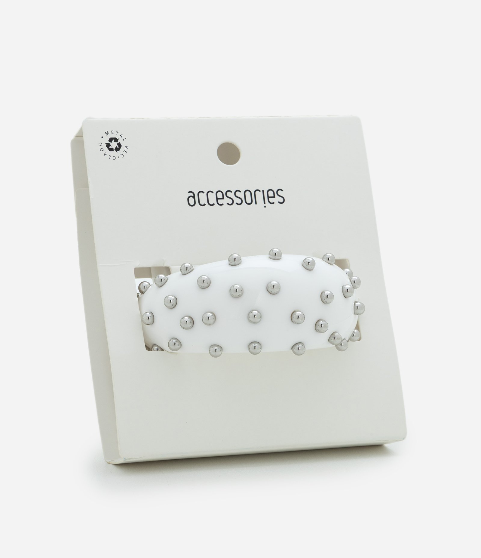 Bracelete Robusto com Aplicação de Esferas Metalizadas Branco 4