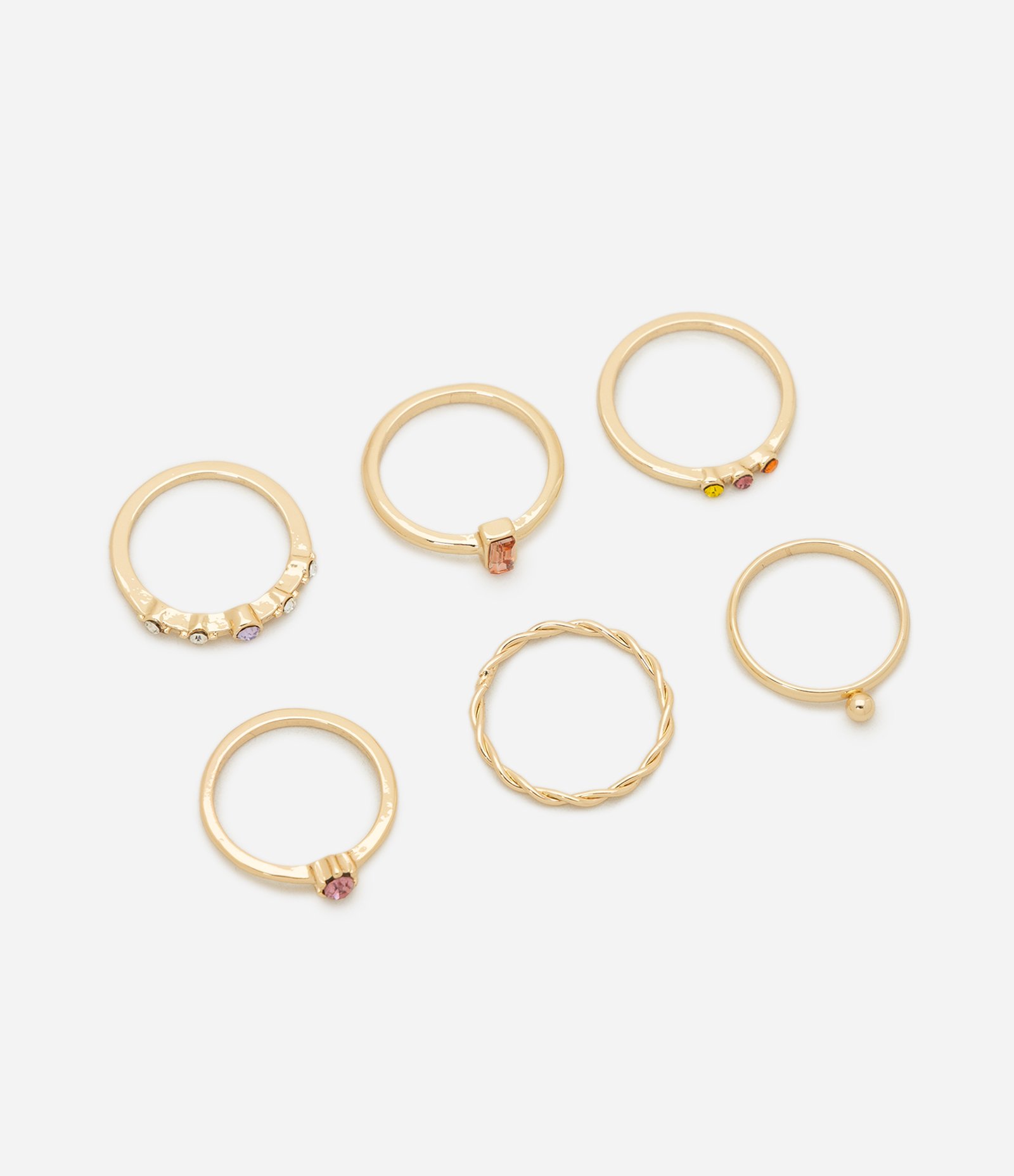 Kit 06 Anéis Delicados com Aplicação de Strass Dourado 1