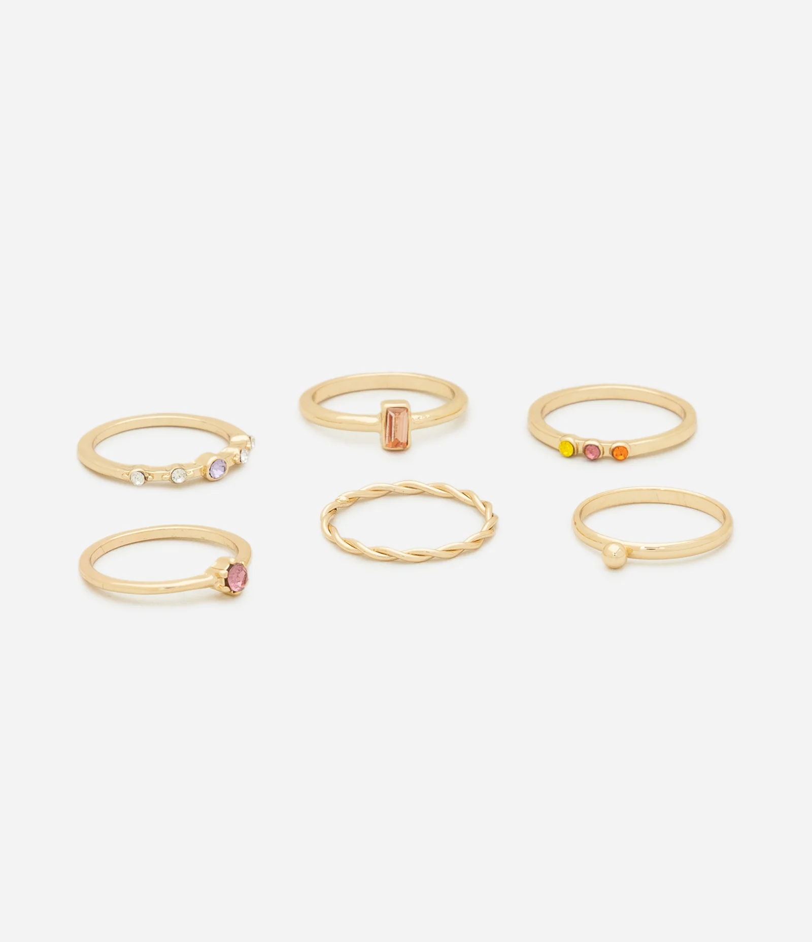 Kit 06 Anéis Delicados com Aplicação de Strass Dourado 2