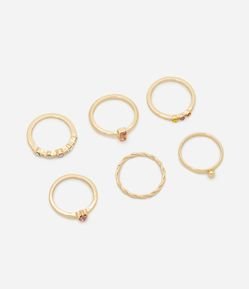 Kit 06 Anéis Delicados com Aplicação de Strass