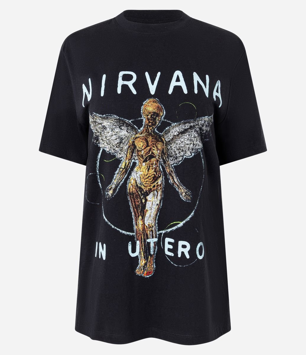 Camiseta Manga Curta com Estampa Nirvana Albúm In Utero Preto