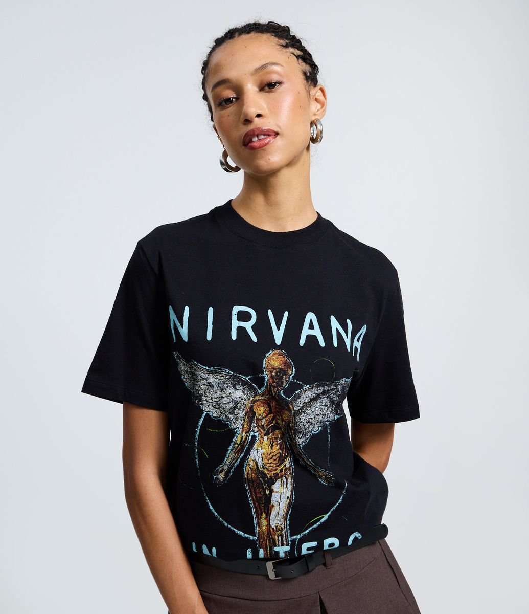 Camiseta Manga Curta com Estampa Nirvana Albúm In Utero Preto