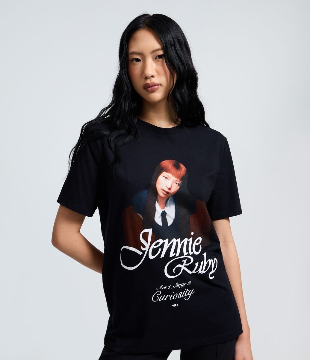 Tee Curiosity Ruby Jennie ブラック Preto Ruby Jennie Estampa com Algodão em Camiseta Tシャツ アイドル