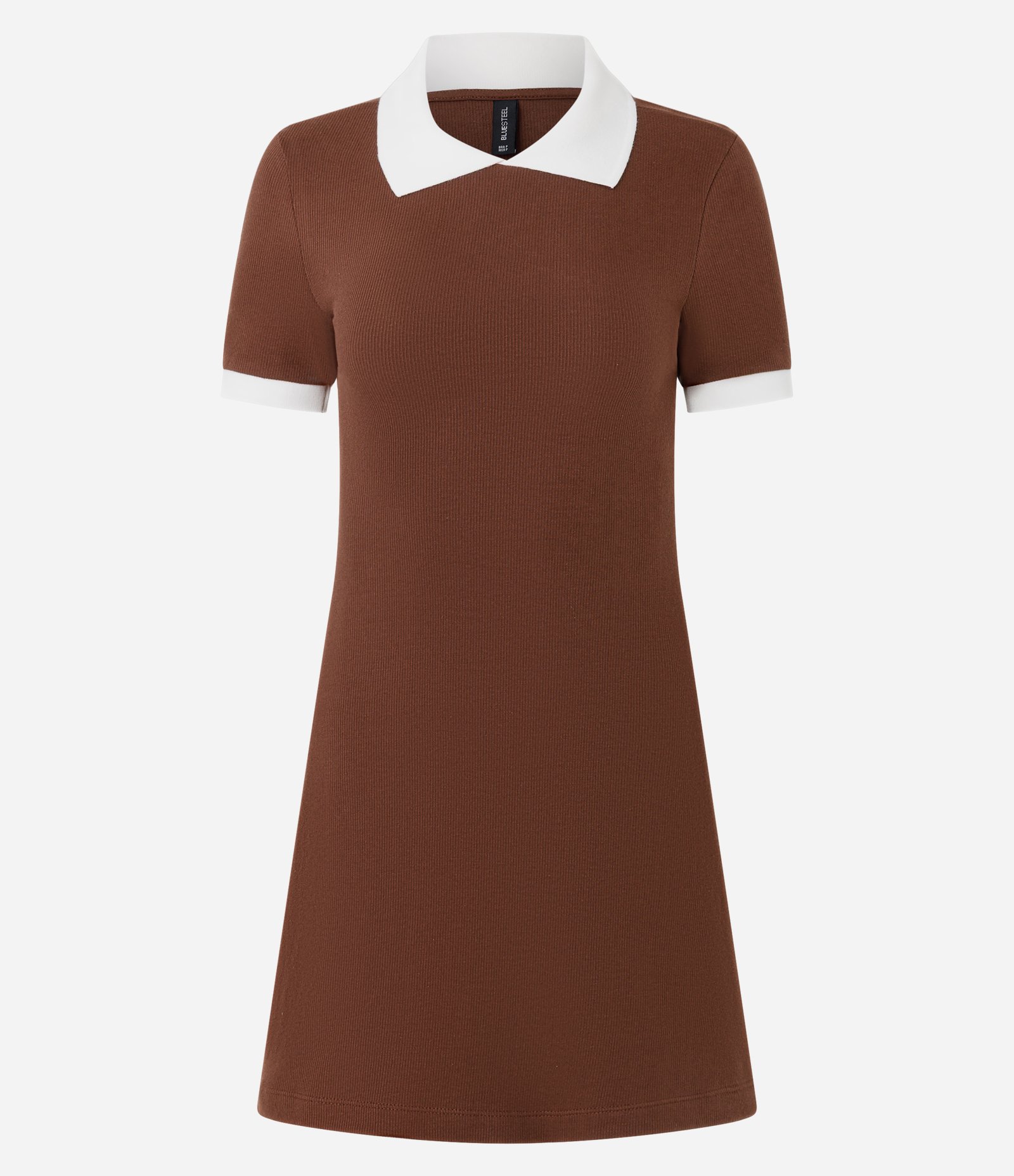 Vestido Curto em Ribana com Gola Polo Marrom 4