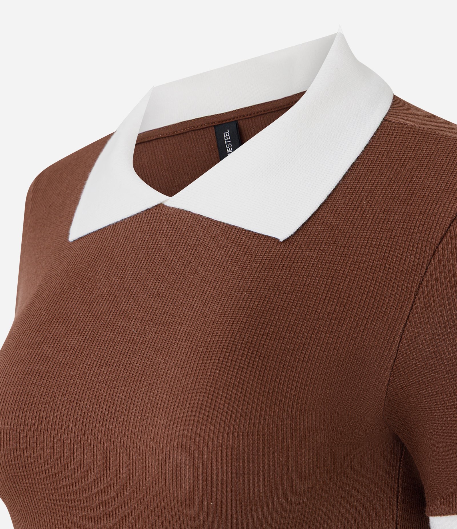 Vestido Curto em Ribana com Gola Polo Marrom 5