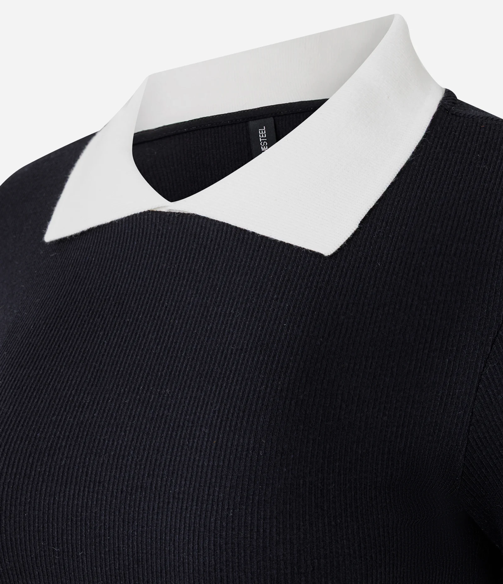 Vestido Curto em Ribana com Gola Polo Preto 5