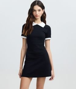 Vestido Curto em Ribana com Gola Polo