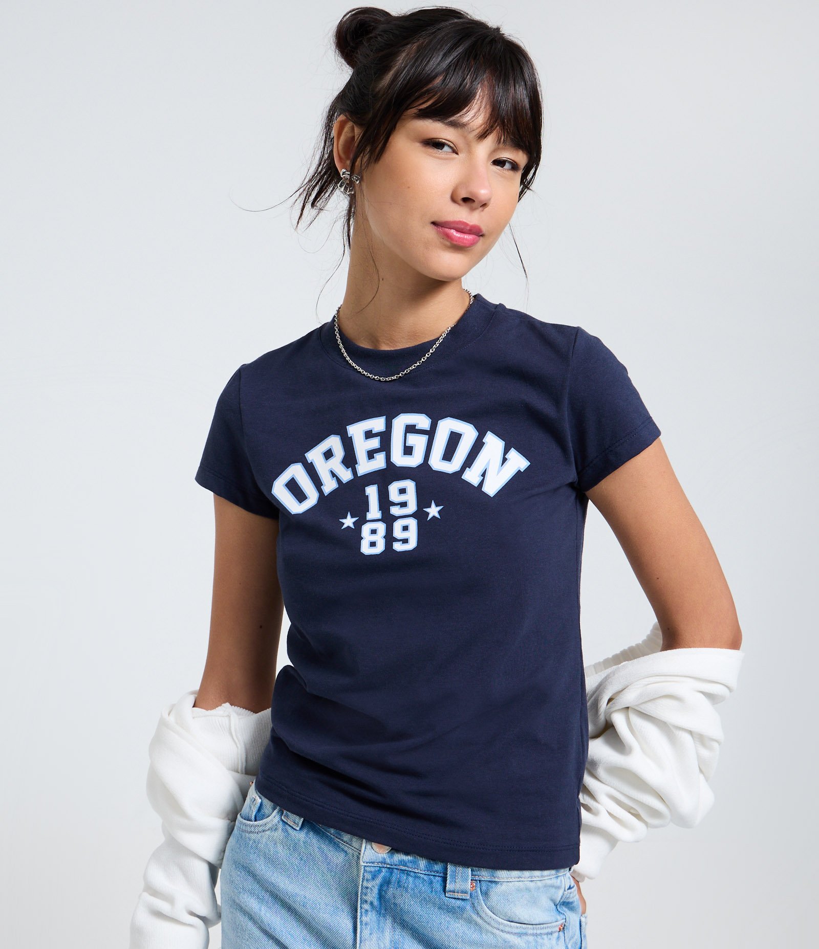 Camiseta Manga Curta em Algodão com Lettering Oregon Azul 3